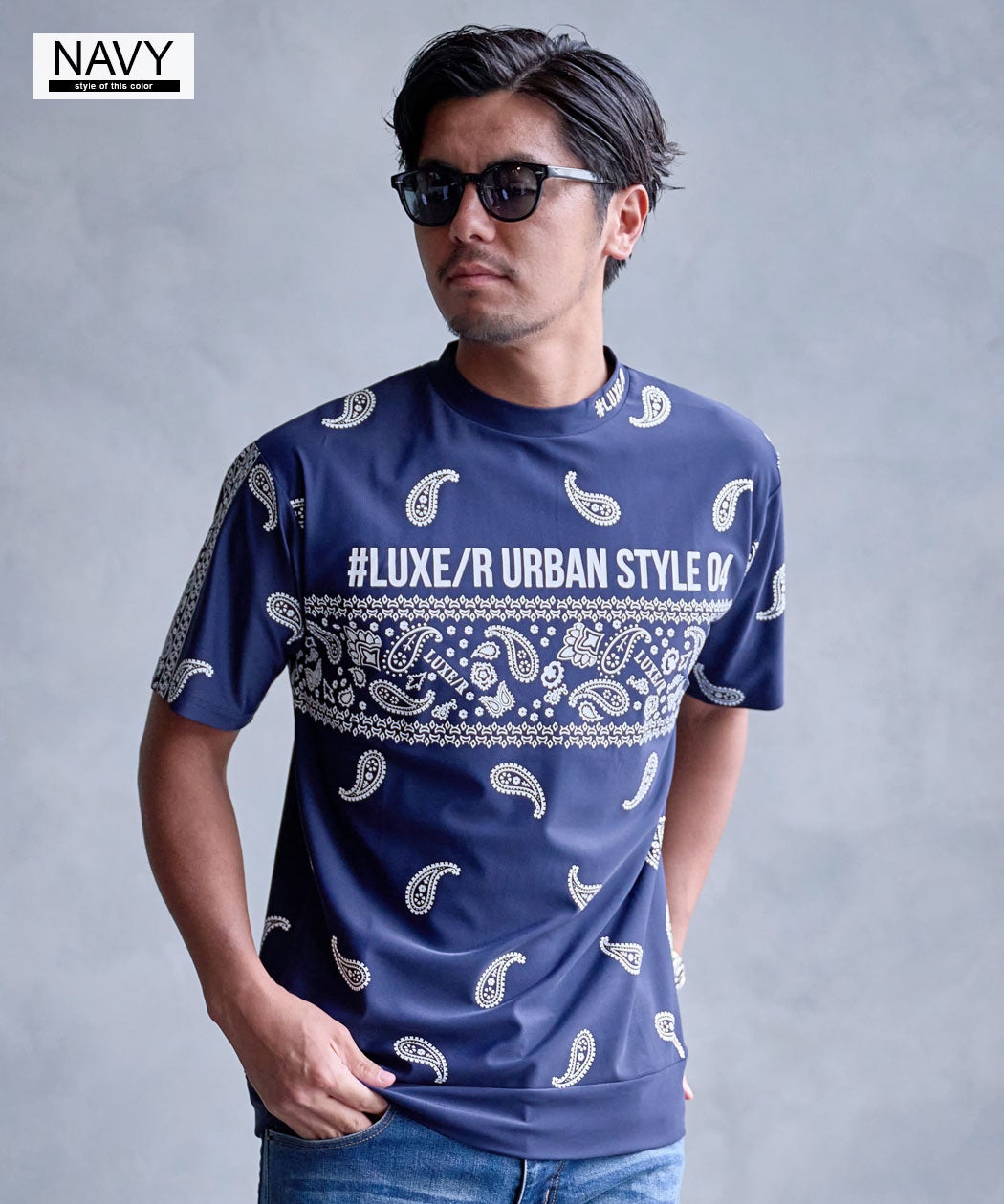 LUXE／R(ラグジュ)ペイズリーモックネック半袖Tシャツ/全3色