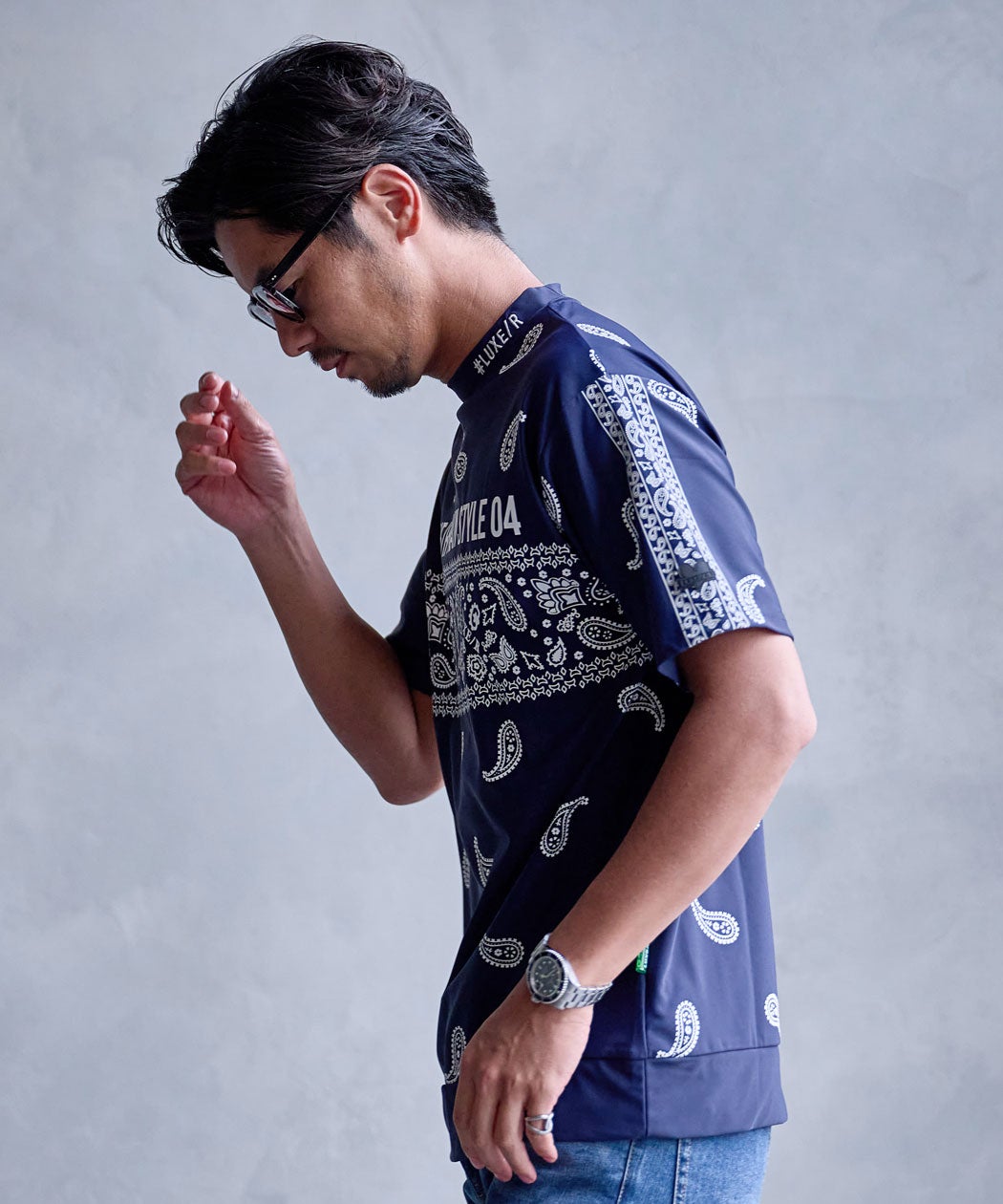 LUXE／R(ラグジュ)ペイズリーモックネック半袖Tシャツ/全3色