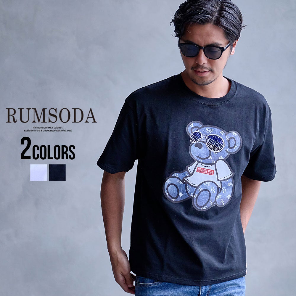 RUMSODA RS天竺ベアPT×ラインストーンセミBIGクルーTシャツ/全2色