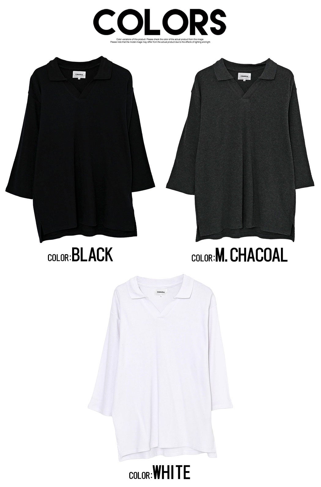 CavariA【キャバリア】 ハニカムワッフル7分袖スキッパーポロシャツ