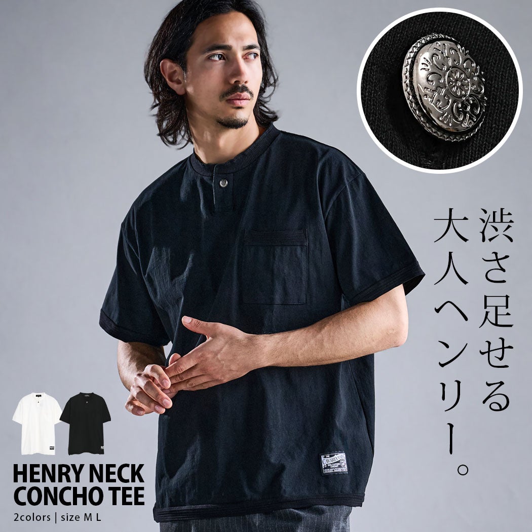  CavariA(キャバリア)1ボタンヘンリーネックポケット付き半袖Tシャツ/全2色