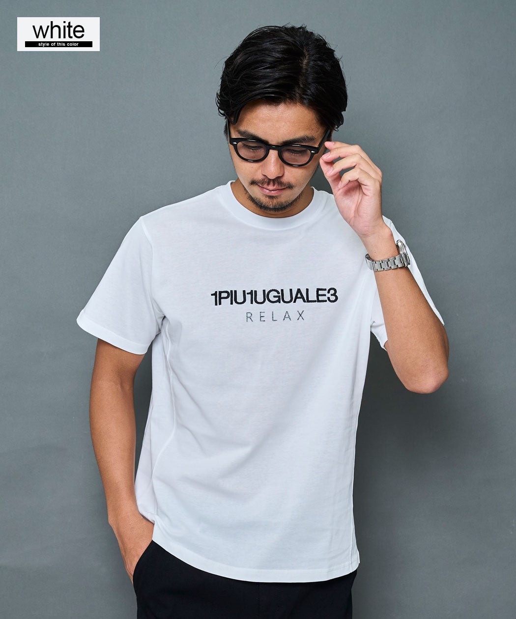 1PIU1UGUALE3(ウノ ピゥ ウノ ウグァーレ トレ)RELAX REVERSE PRINT T