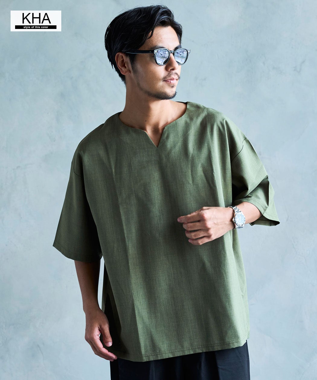 CavariA(キャバリア)キーネックスラブ半袖Tシャツ