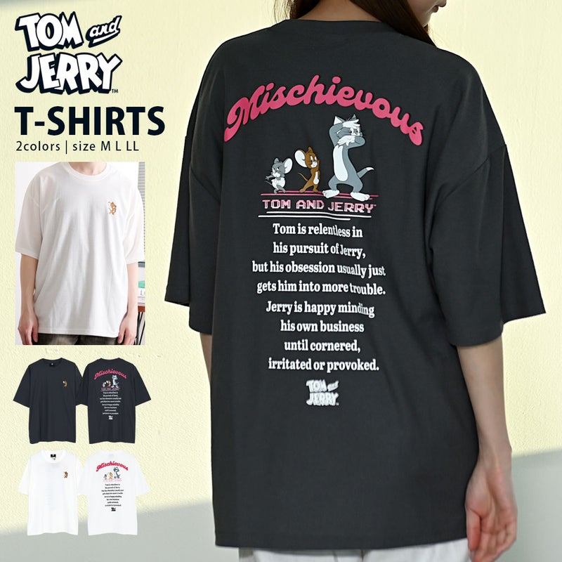 TOM&JERRY(トム&ジェリー)梨地半袖Tシャツ