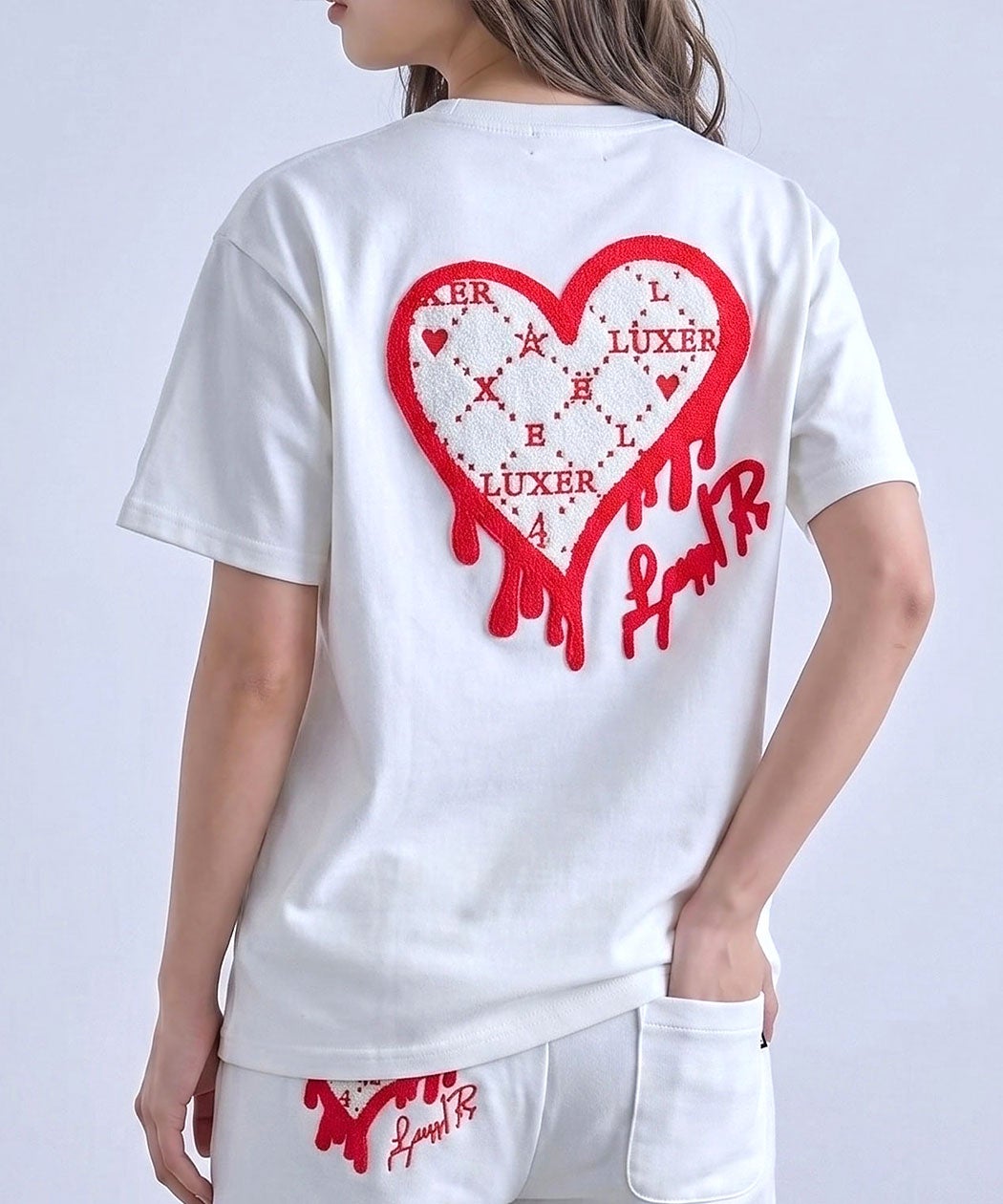 LUXE／R(ラグジュ)ドロップサガラハートスウェード半袖Tシャツ