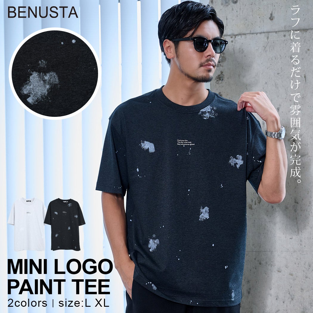 BENUSTA(ベヌスタ)フロントミニロゴペイント半袖Tシャツ