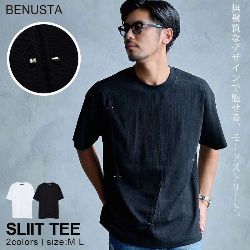 BENUSTA(ベヌスタ)デザインスリット半袖Tシャツ