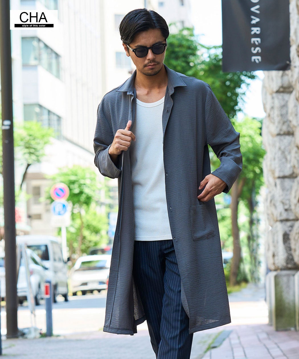 CavariA(キャバリア)ポリエステルワッシャーロングシャツ