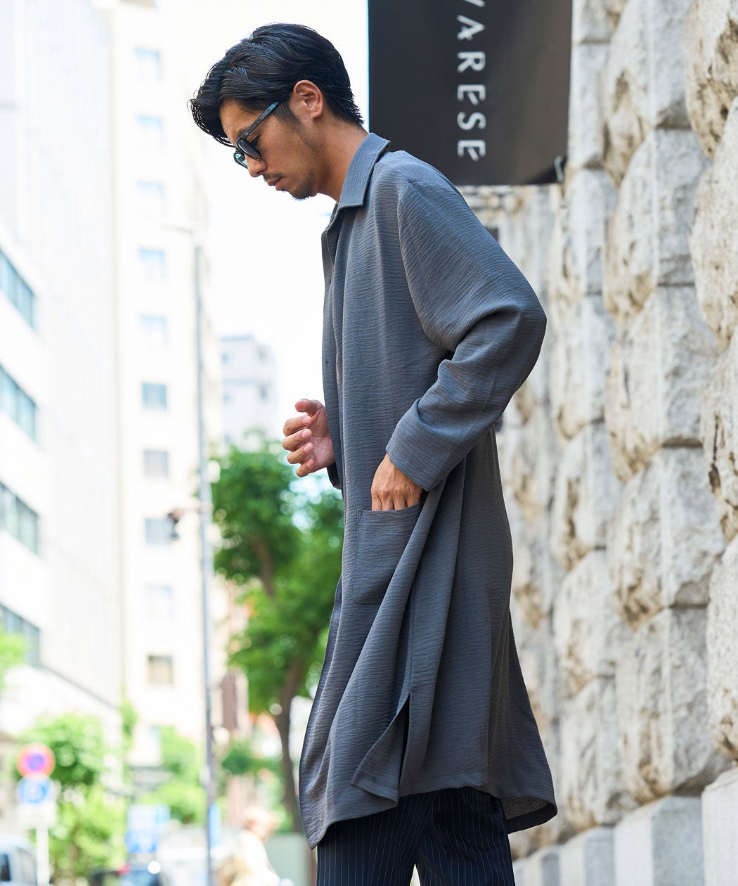 CavariA(キャバリア)ポリエステルワッシャーロングシャツ