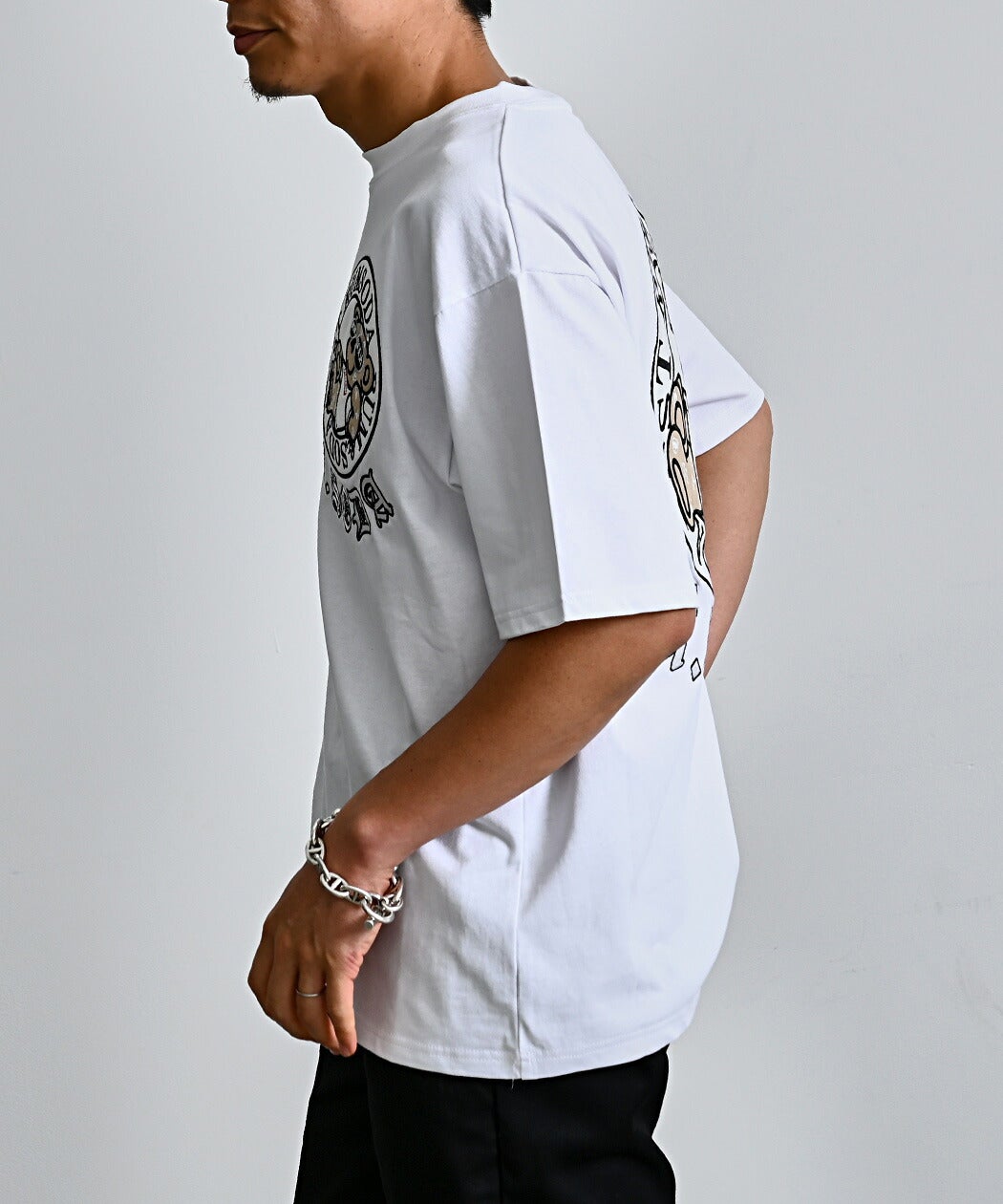 RUMSODA(ラムソーダ)天竺ツイルアップリケ刺繍セミIGクルー半袖Tシャツ