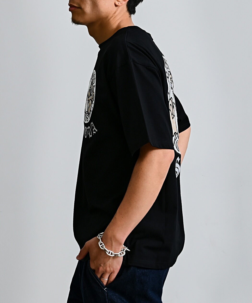 RUMSODA(ラムソーダ)天竺ツイルアップリケ刺繍セミIGクルー半袖Tシャツ