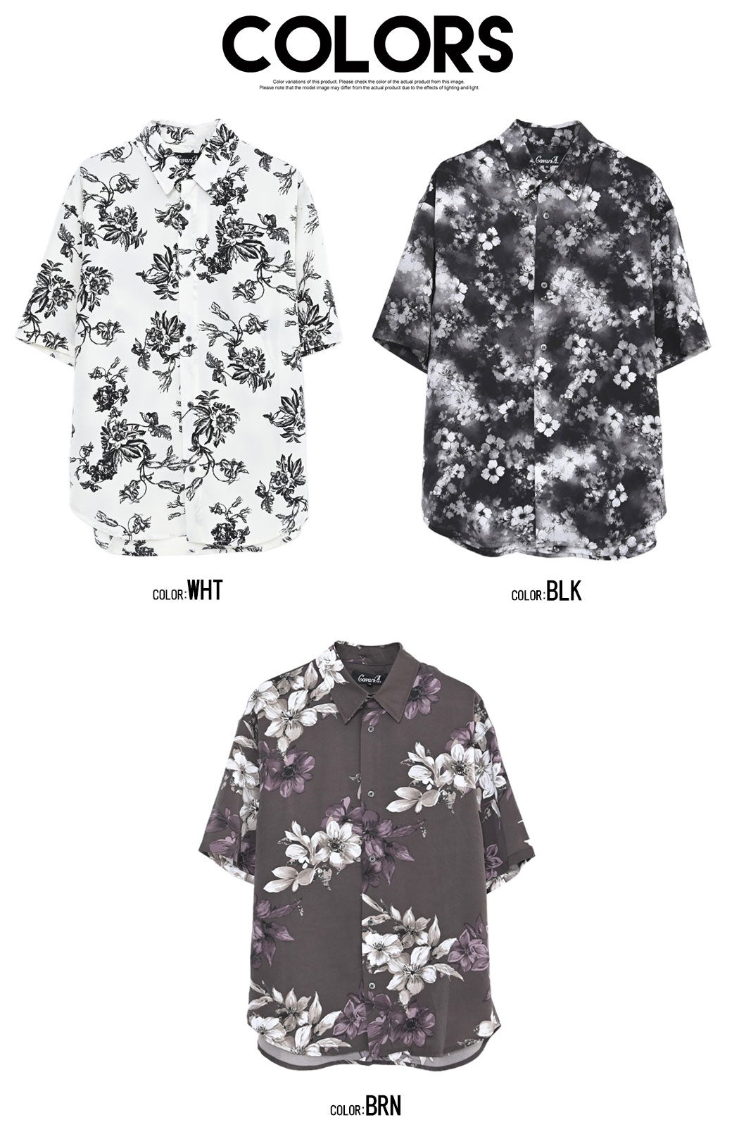 Calee 花柄 半袖シャツ Lサイズ グレー CavariA(キャバリア)花柄半袖シャツ