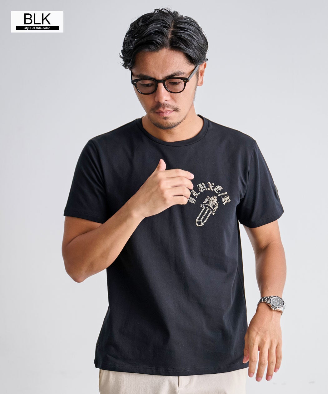 LUXE／R(ラグジュ)ダガーラインストーン半袖Tシャツ