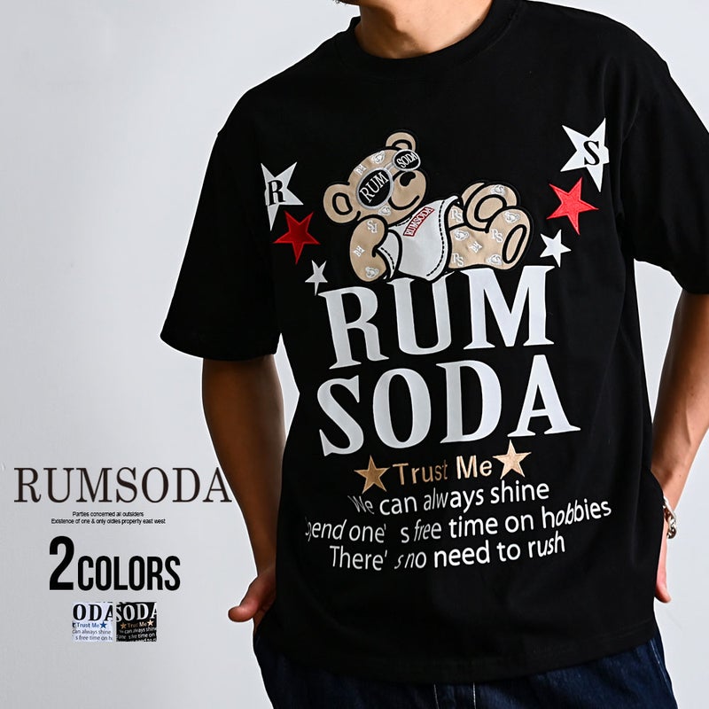 RUMSODA(ラムソーダ)天竺pt×ﾂｲﾙｱｯﾌﾟﾘｹ刺繍ｾﾐBIGｸﾙｰ半袖TEE/全2色