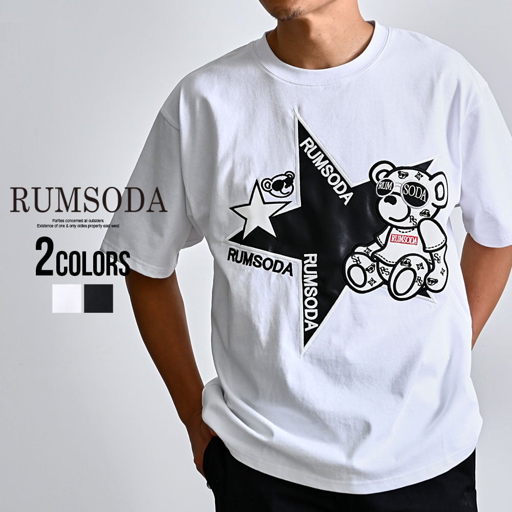 RUMSODA(ラムソーダ)天竺PUｱｯﾌﾟﾘｹ刺繍ｾﾐBIGｸﾙｰ半袖TEE/全2色