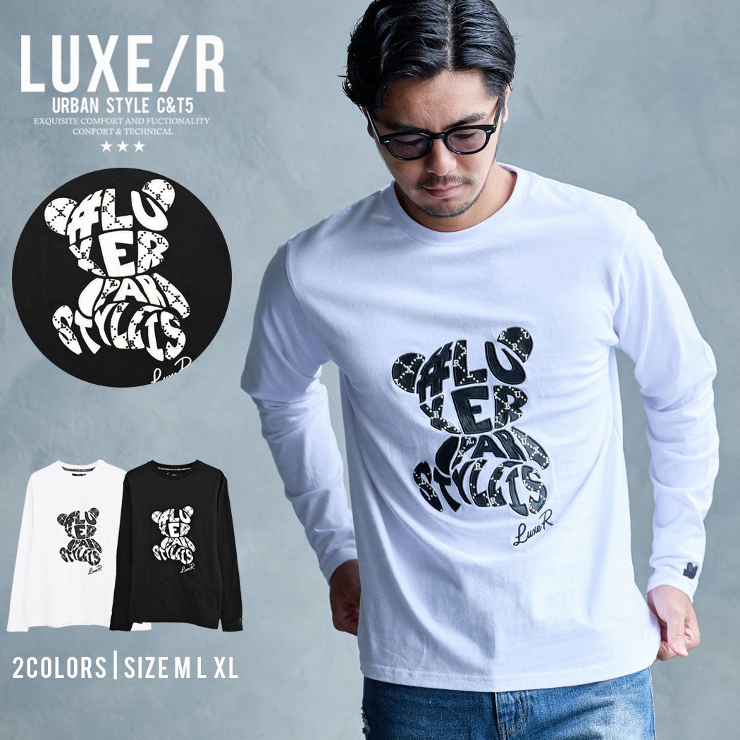 LUXE／R(ラグジュ)PU BEARワッペン総柄刺繍長袖Tシャツ