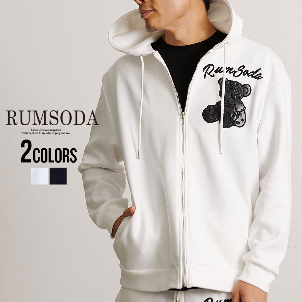  RUMSODA(ラムソーダ)ダブルフェイス PUアップリケ刺繍ジップパーカー/全2色